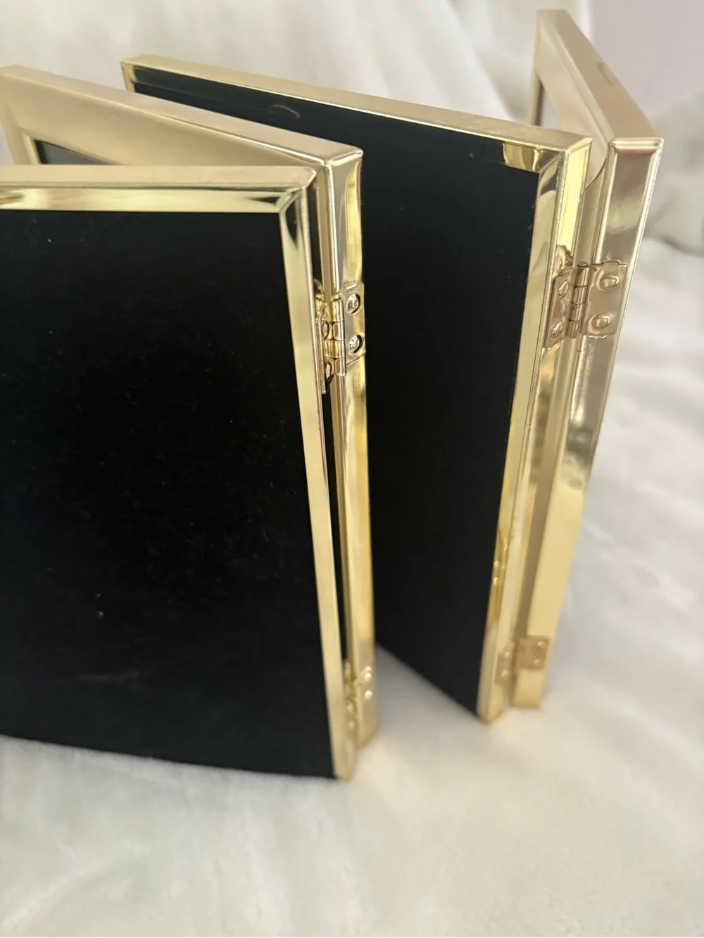 Two Vintage 5 x7 Shiny Brass Gold Tone Hinged Double Folding Photo Pic Frames